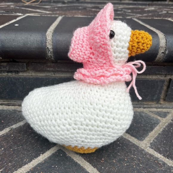 Hand Crocheted Carla the White Goose with Bonnet Stuffed Animal Plushie! - Picture 4 of 14